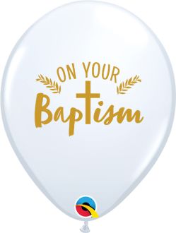 11" On Your Baptism Cross White (50pcs) Balloons