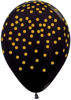 11" Golden Confetti Metallic Black (50pcs) Balloons