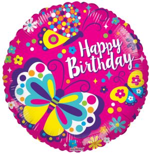 18" Happy Birthday Classic Butterflies Balloon