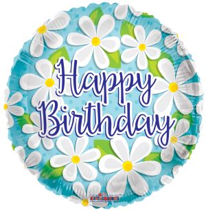 09" Happy Birthday White Daisies Balloon