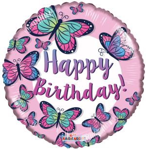18" Birthday Butterflies Pink Balloon