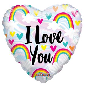 18" I Love You Rainbow And Hearts Holographic Balloon