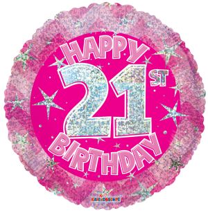 18" Iridescent Pink Happy 21st Birthday Balloon