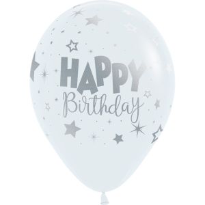 11" Happy Birthday Fantasy White (50pcs) Balloons