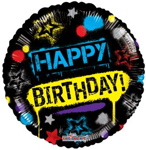 18" Happy Birthday Spray Graffiti Balloon