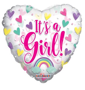 18" Its A Girl Hearts Clear View Balloon