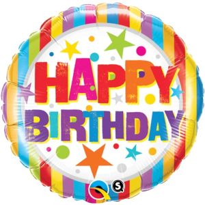 18" Birthday Stripes and Stars Balloon