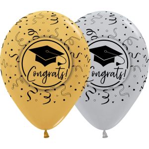 11" Congrats Grad Gold & Silver Assortment (50pcs) Balloons
