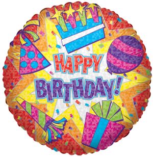 18" Happy Birthday Colorful Burst Balloon