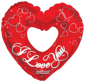 36" I Love You Silver Heart With Hole Balloon