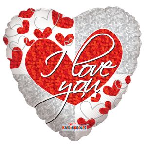 18" I Love You Silver & Red Hearts Balloon