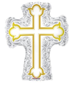 28" Silver & Gold Cross Shape Balloon