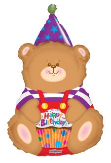 36" Birthday Bear With Cupcake Shape Balloon