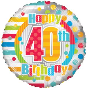 18" Happy 40th Birthday Dots & Lines Balloon