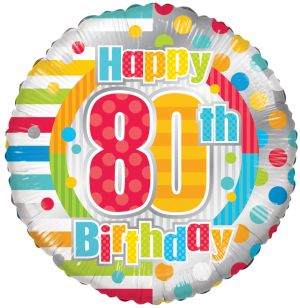 18" Happy 80th Birthday Dots & Lines Balloon