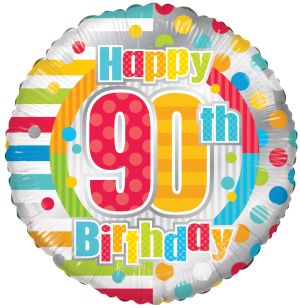 18" Happy 90th Birthday Dots & Lines Balloon