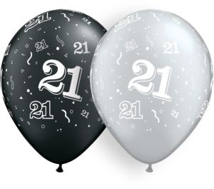 11" 21-A-Round Black and Silver (50pcs) Balloons