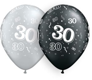 11" 30-A-Round Black and Silver (50pcs) Balloons