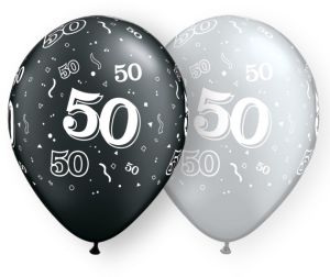 11" 50-A-Round Black and Silver (50pcs) Balloons