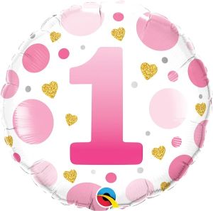 18" Age 1 Pink Dots Balloon