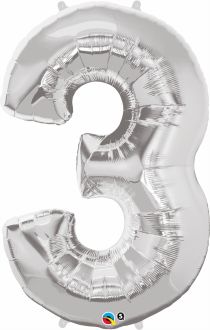 34" Silver Number 3 Balloon