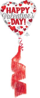 Coil Tail Airwalkers Red and Silver Happy Valentines Day Balloon