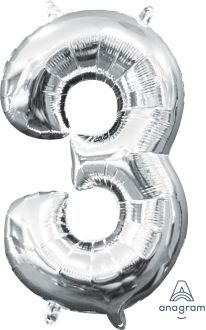 16" Silver Number 3 Balloon