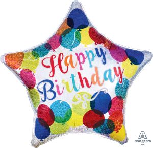 18" Holographic Star Happy Birthday Sparkle Balloons