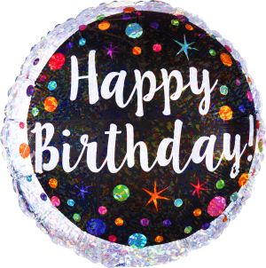 18" Holographic Polka Dot Bday Balloon
