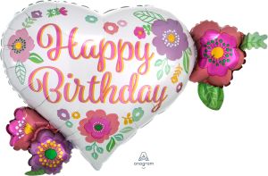 SuperShape Happy Birthday Floral Print Balloon