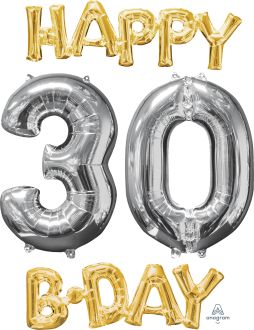 Phrase Kit Happy Bday 30 Gold and Silver Balloon