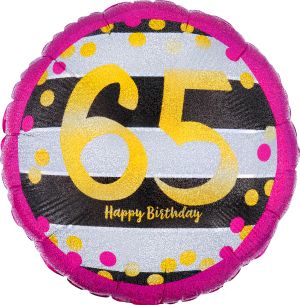 18" Holographic Pink & Gold Milestone 65 Balloon