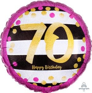 18" Holographic Pink & Gold Milestone 70 Balloon