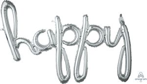 Script Phrase Happy Silver Balloon