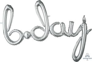 Script Phrase Bday Silver Balloon
