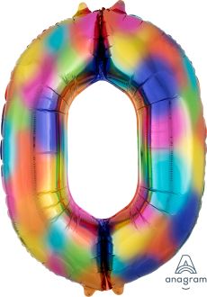 34" Rainbow Splash Number 0 Balloon