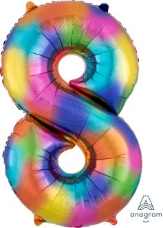 34" Rainbow Splash Number 8 Balloon