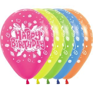 11" Happy Birthday Splash Neon Assortment (50pcs) Balloons