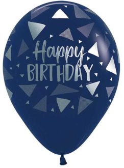 11" Happy Birthday Triangles Fashion Navy Blue (50pcs) Balloons