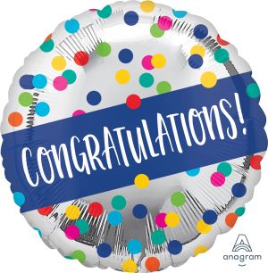 18" Congratulations Silver Dots Balloon