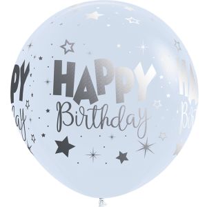 36" Happy Birthday Fantasy White (2pcs) Balloons
