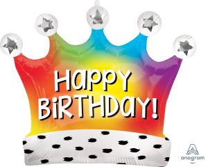 SuperShape Birthday Satin Rainbow Crown Balloon