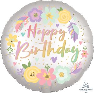 18" Boho Birthday Satin Flowers Balloon