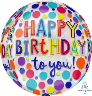 Orbz Clear Happy Birthday Jewel Tones Balloon