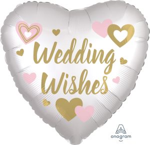 18" Satin Wedding Wishes White Balloon