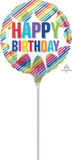 09" Happy Birthday Striped Burst Balloon