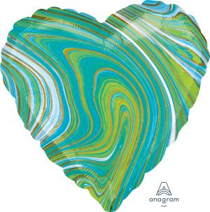 18" Marblez Blue Green Heart Balloon