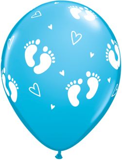11" Baby Boy Footprints and Hearts (50pcs) Balloons