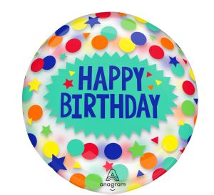 18" Clearz Happy Birthday Dots and Stars Balloon