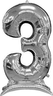 50" Stand-Up Silver Number 3 Balloon